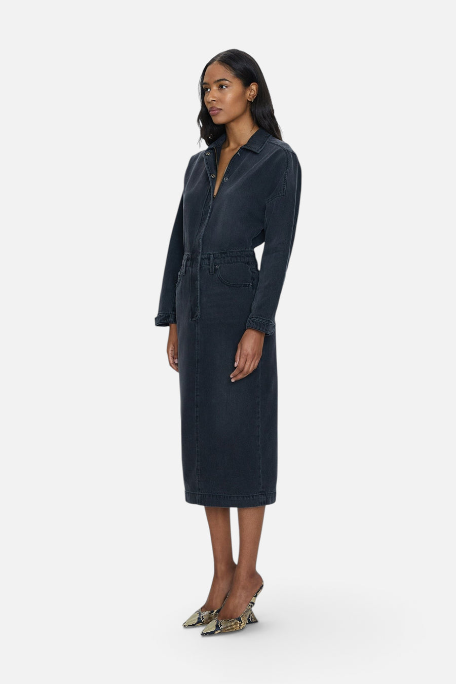 Pistola Tess Denim Midi Dress in Coupe – flat lay