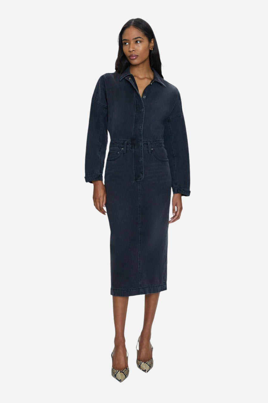 Pistola Tess Denim Midi Dress in Coupe – front view