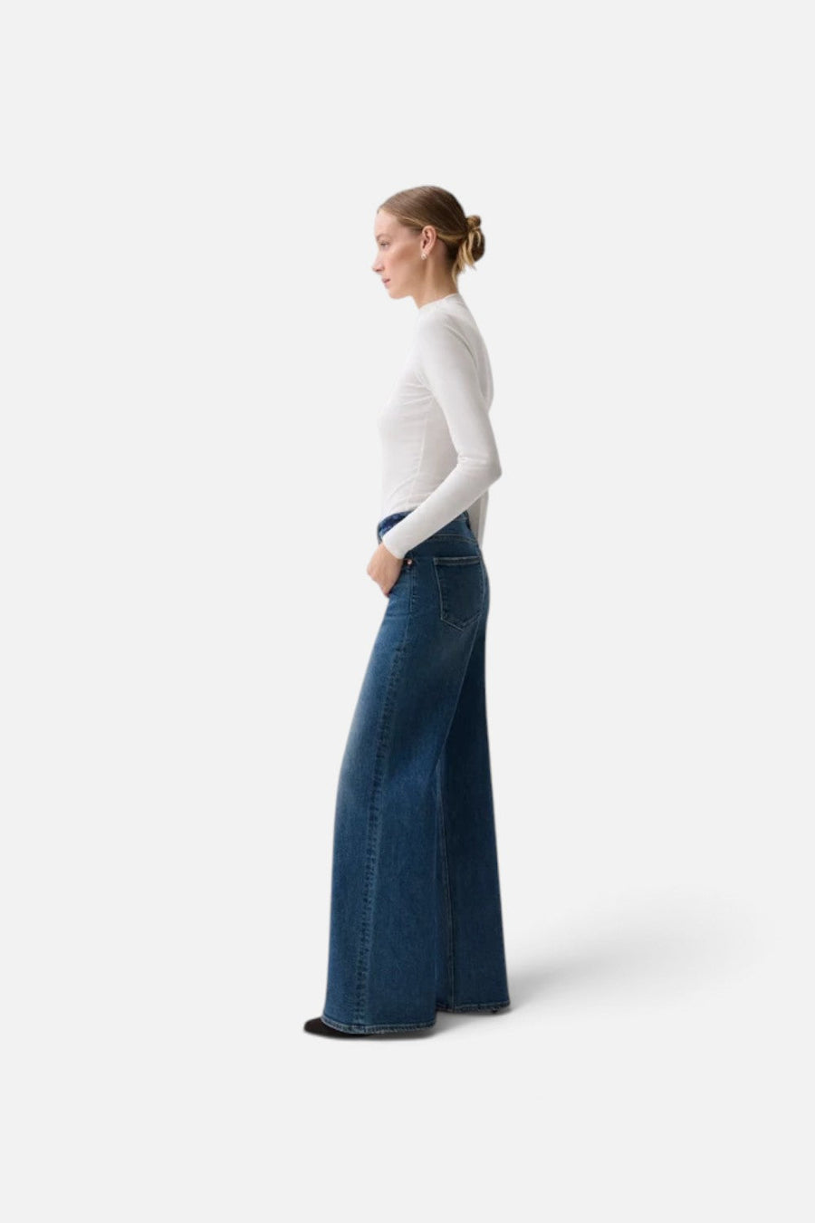 Pistola Vivian Mid-Rise Wide Leg Jean in Blue Depths – flat lay