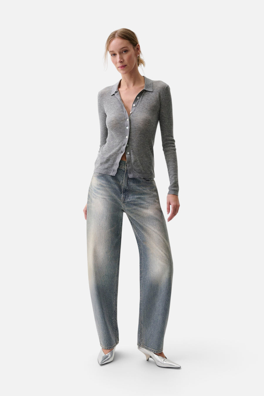 Pistola Wes High Rise Barrel Jean in Moonbeam – front view
