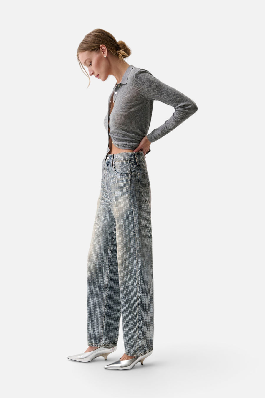 Pistola Wes High Rise Barrel Jean in Moonbeam – side view