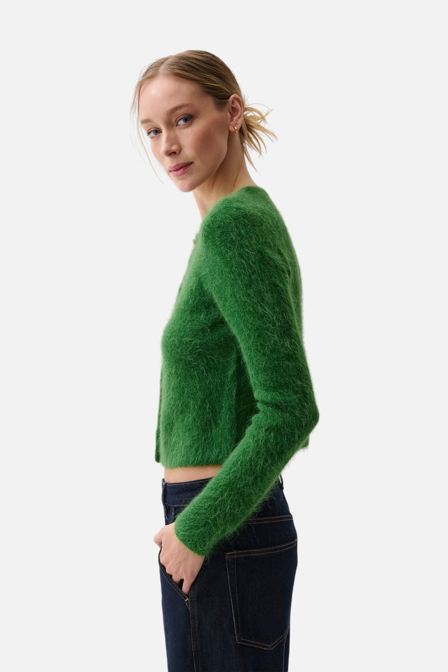 Pistola Yara Alpaca Blend Shrunken Cardigan in Vivid Moss – side view