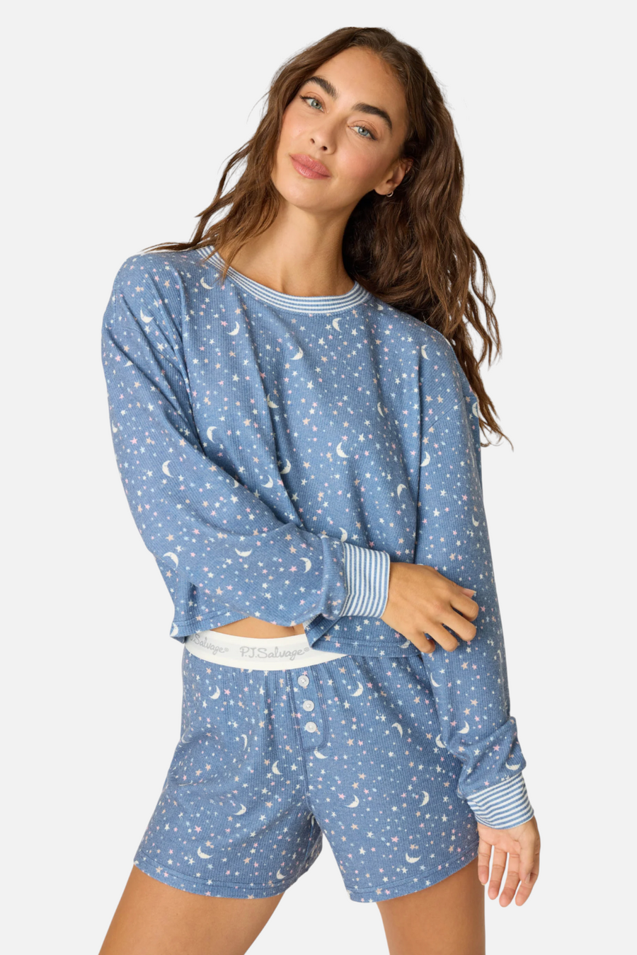 PJ Salvage Boyfriend Boxer Moon & Stars PJ Short Set – front view