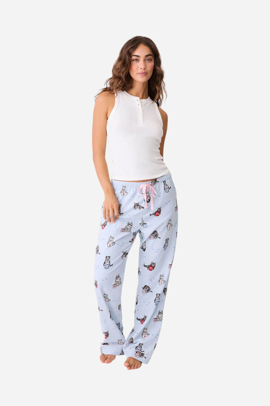 PJ Salvage Coffee & Cat Naps Flannel Pant – front view