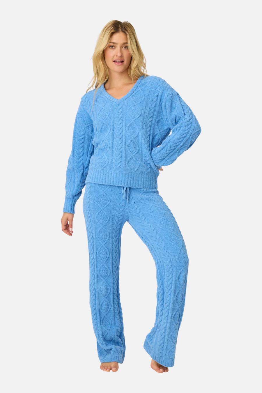 PJ Salvage Cozy Chenille Cable Knit Long Sleeve in Sea – detail