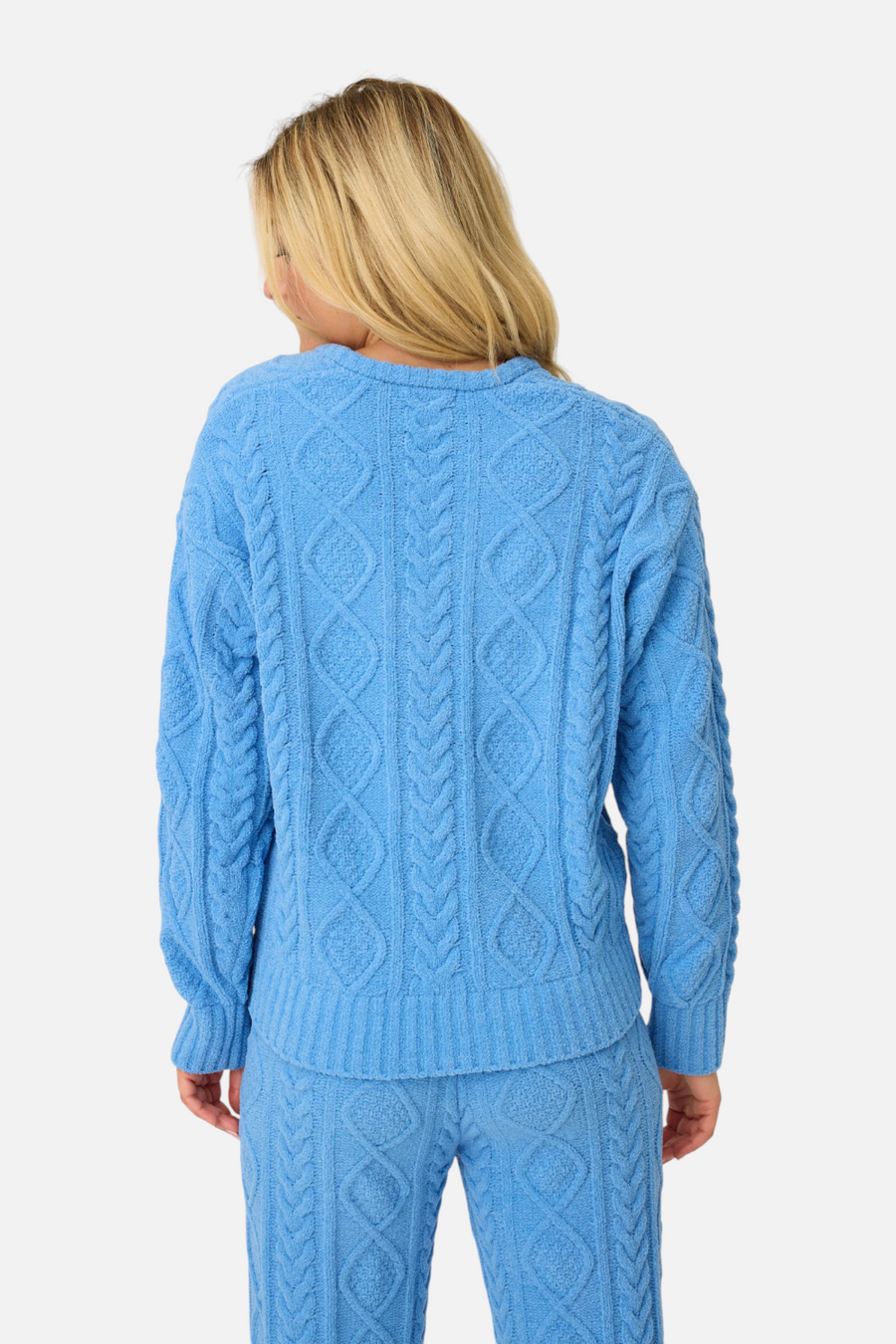 PJ Salvage Cozy Chenille Cable Knit Long Sleeve in Sea – side view