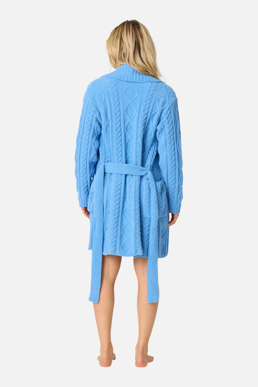 PJ Salvage Cozy Chenille Cable Knit Robe In Sea – back view