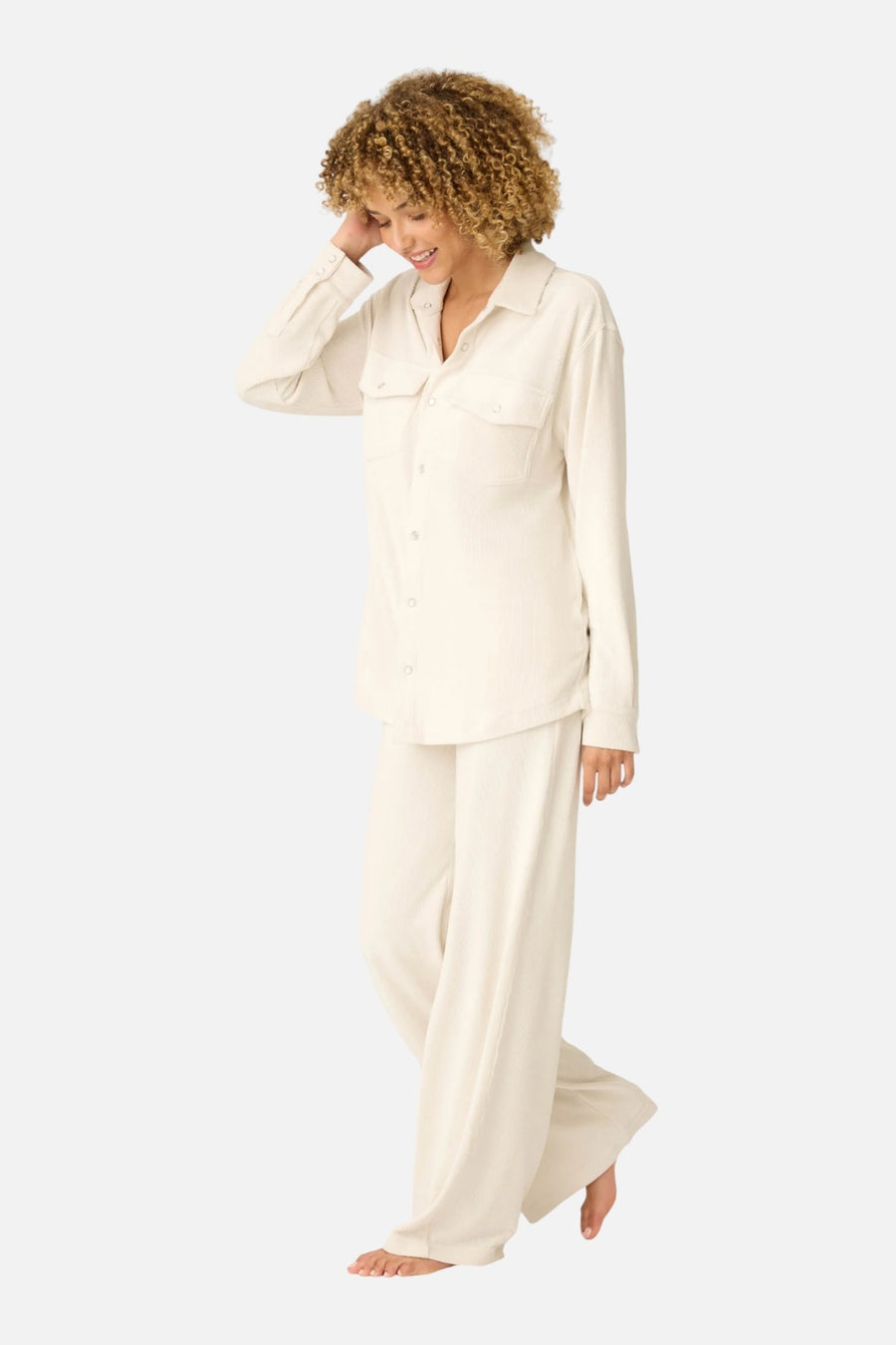 PJ Salvage Craving Corduroy Long Sleeve Top in Natural – side view
