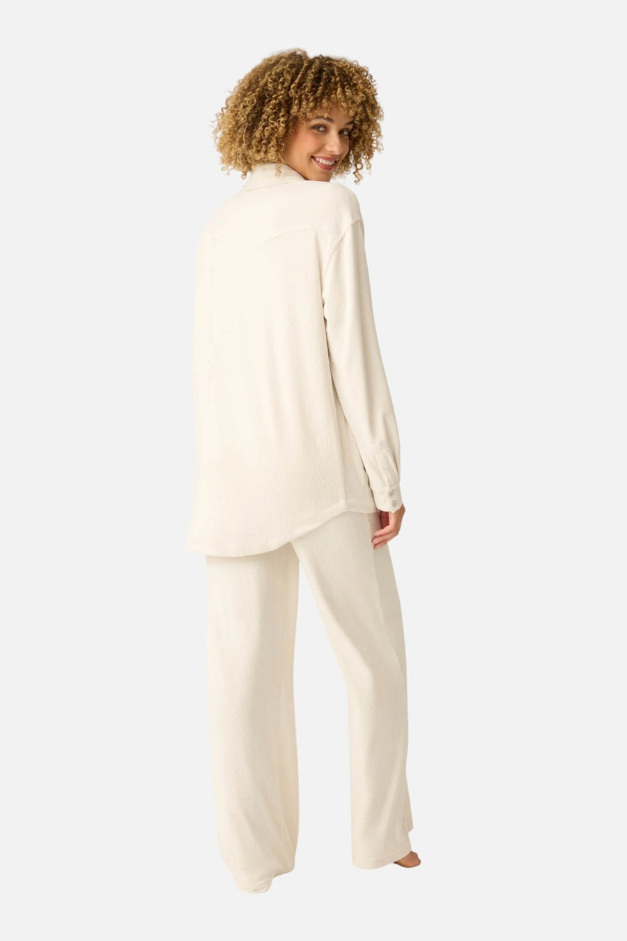 PJ Salvage Craving Corduroy Long Sleeve Top in Natural – side view