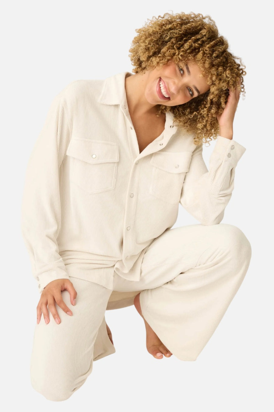 PJ Salvage Craving Corduroy Long Sleeve Top in Natural – side view