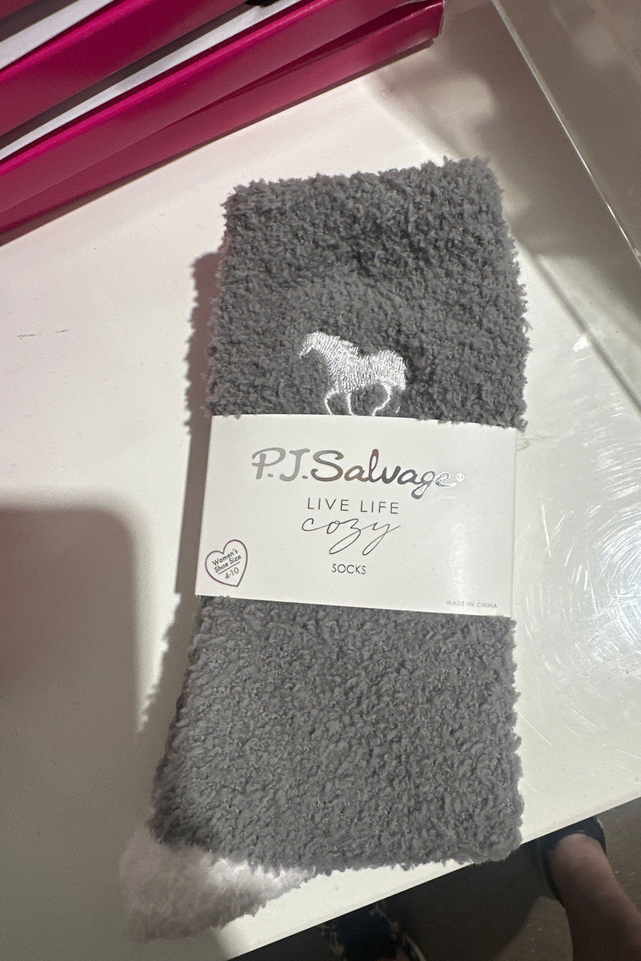 PJ Salvage Fun Socks in Grey Horse – front view