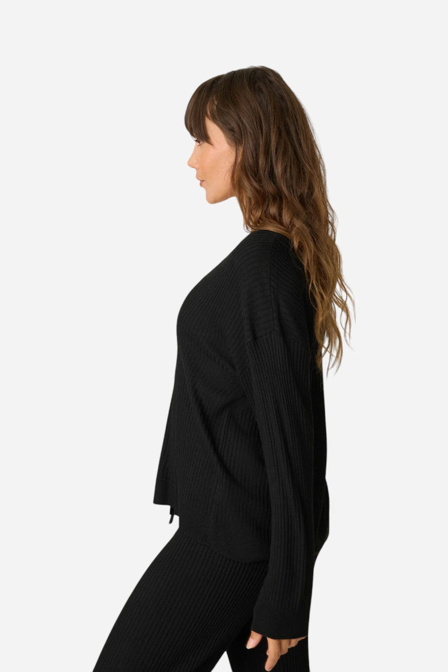 PJ Salvage Jet Set Luxe Ribbed Long Sleeve Top in Black – detail