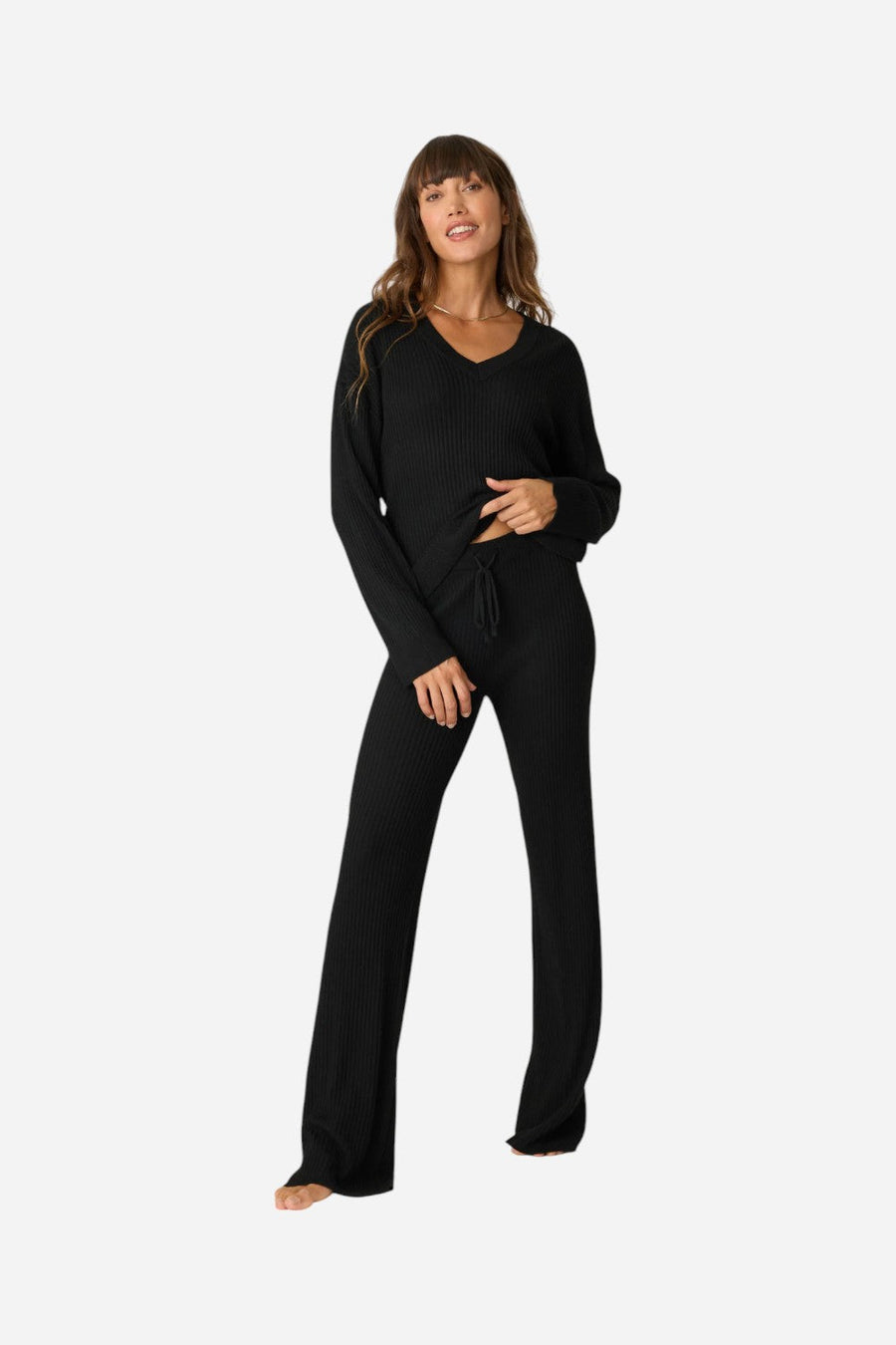 PJ Salvage Jet Set Luxe Ribbed Lounge Pant in Black – alternate