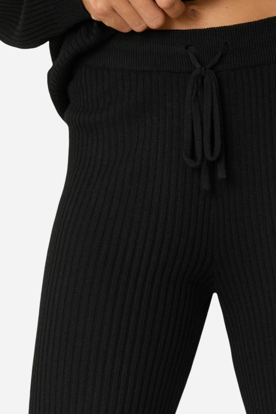PJ Salvage Jet Set Luxe Ribbed Lounge Pant in Black – back view