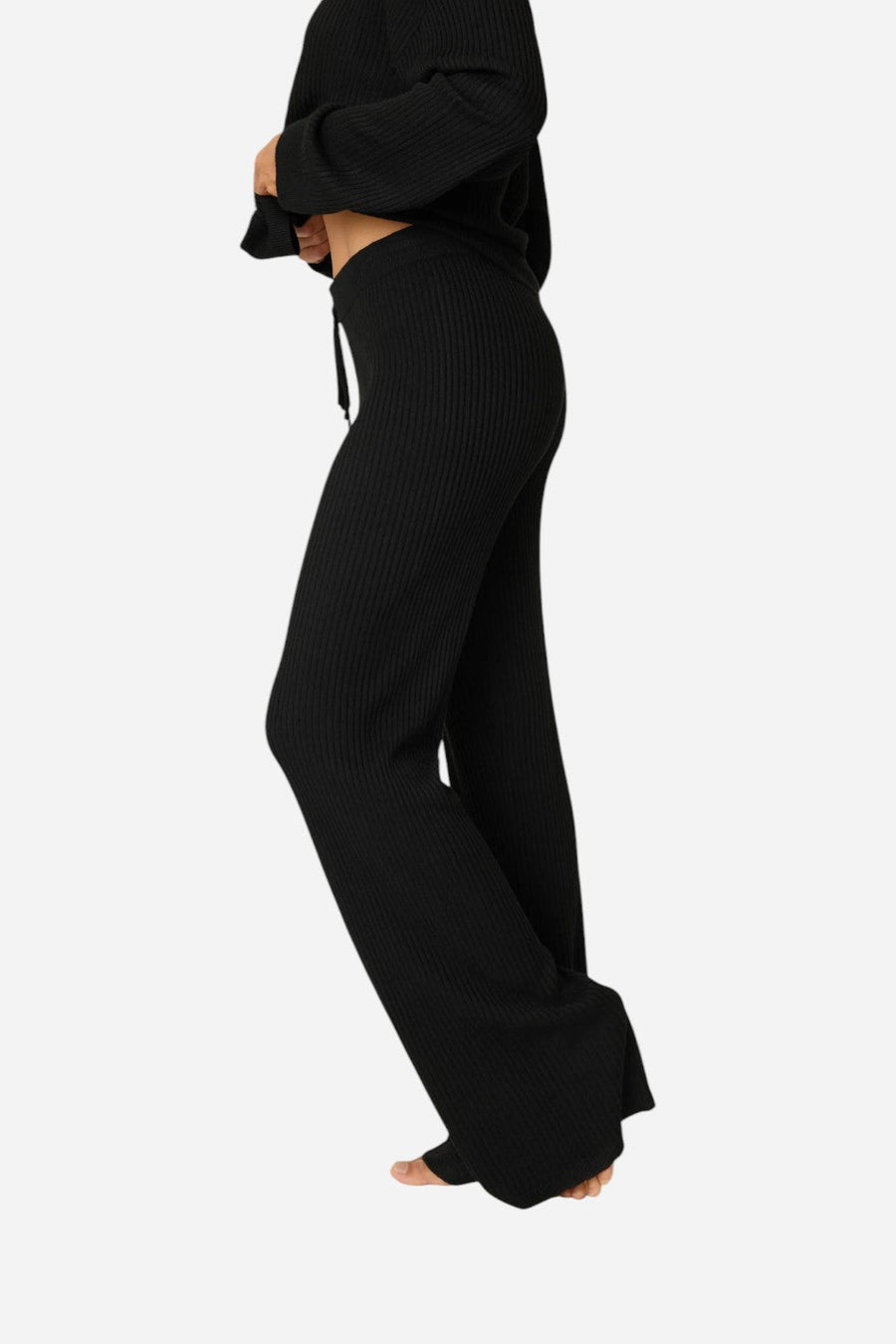 PJ Salvage Jet Set Luxe Ribbed Lounge Pant in Black – detail