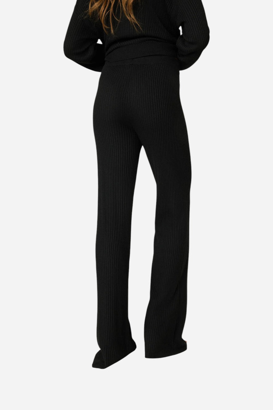 PJ Salvage Jet Set Luxe Ribbed Lounge Pant in Black – flat lay