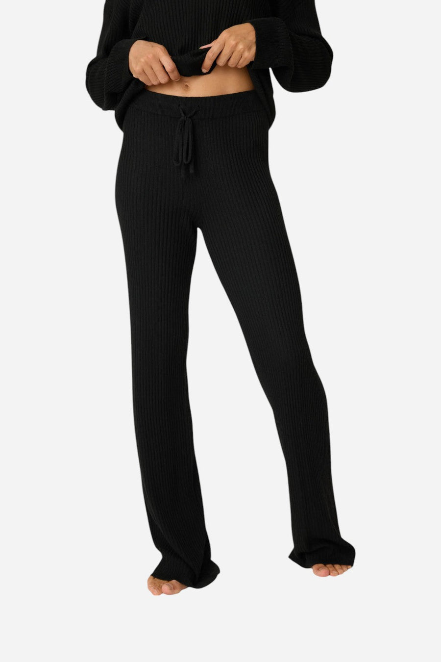 PJ Salvage Jet Set Luxe Ribbed Lounge Pant in Black – front view