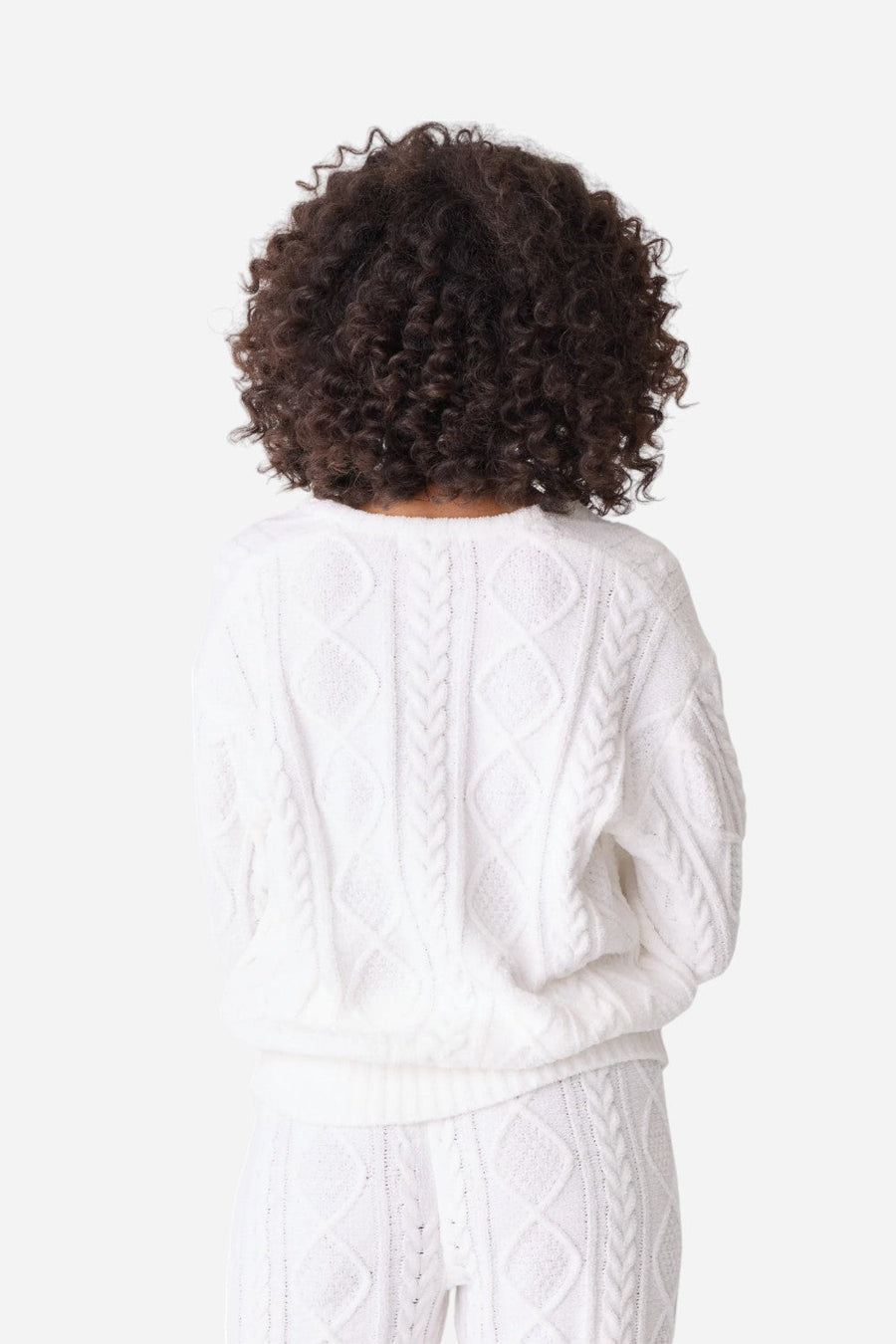 PJ Salvage Long Sleeve Cable Crew Top Ivory – alternate