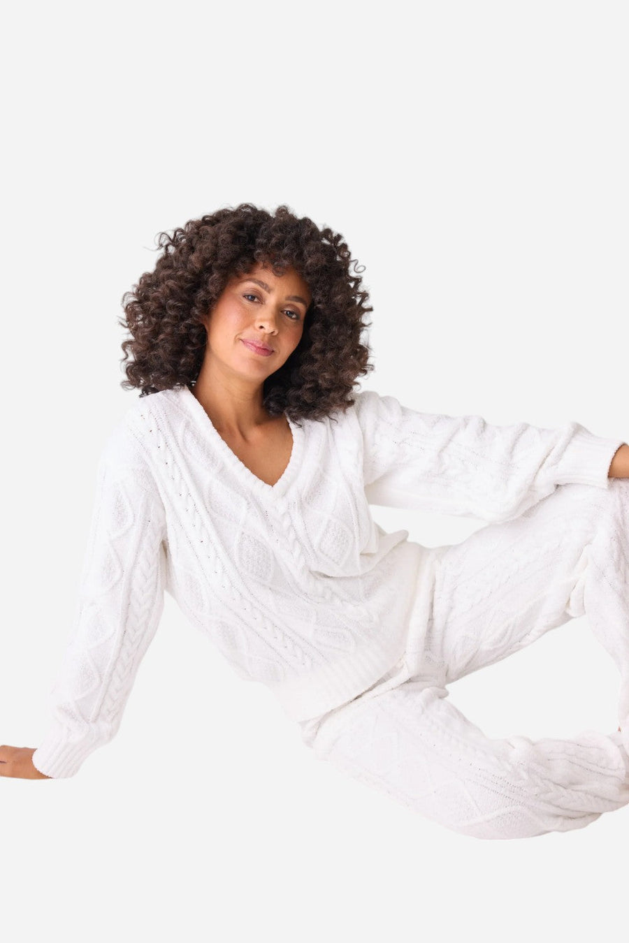 PJ Salvage Long Sleeve Cable Crew Top Ivory – back view