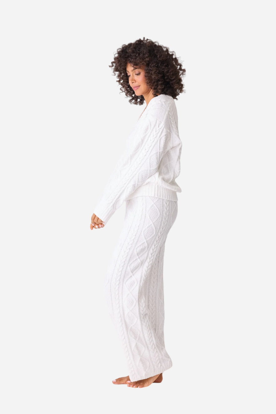 PJ Salvage Long Sleeve Cable Crew Top Ivory – detail