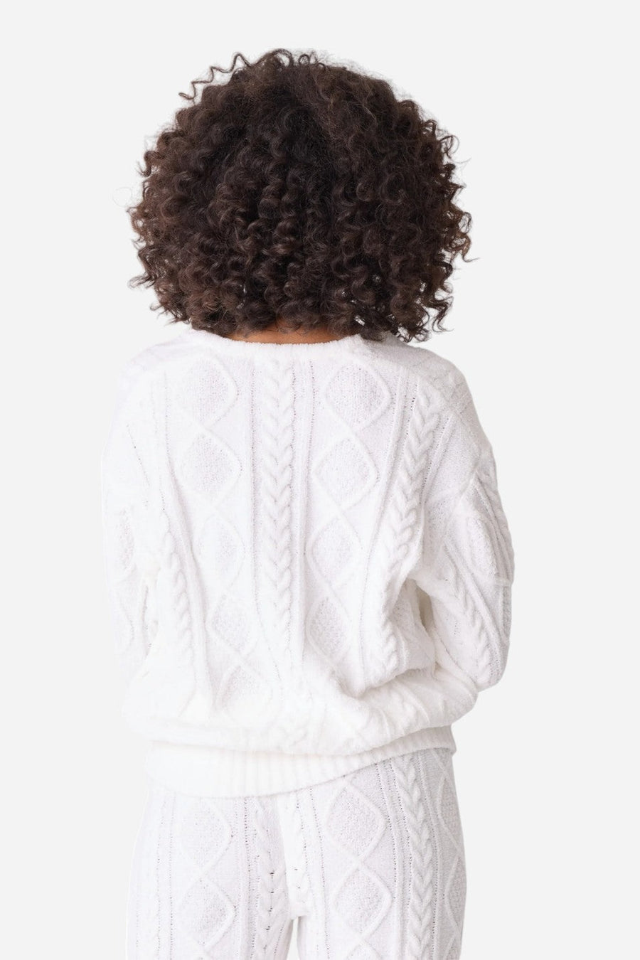 PJ Salvage Long Sleeve Cable Crew Top Ivory – side view