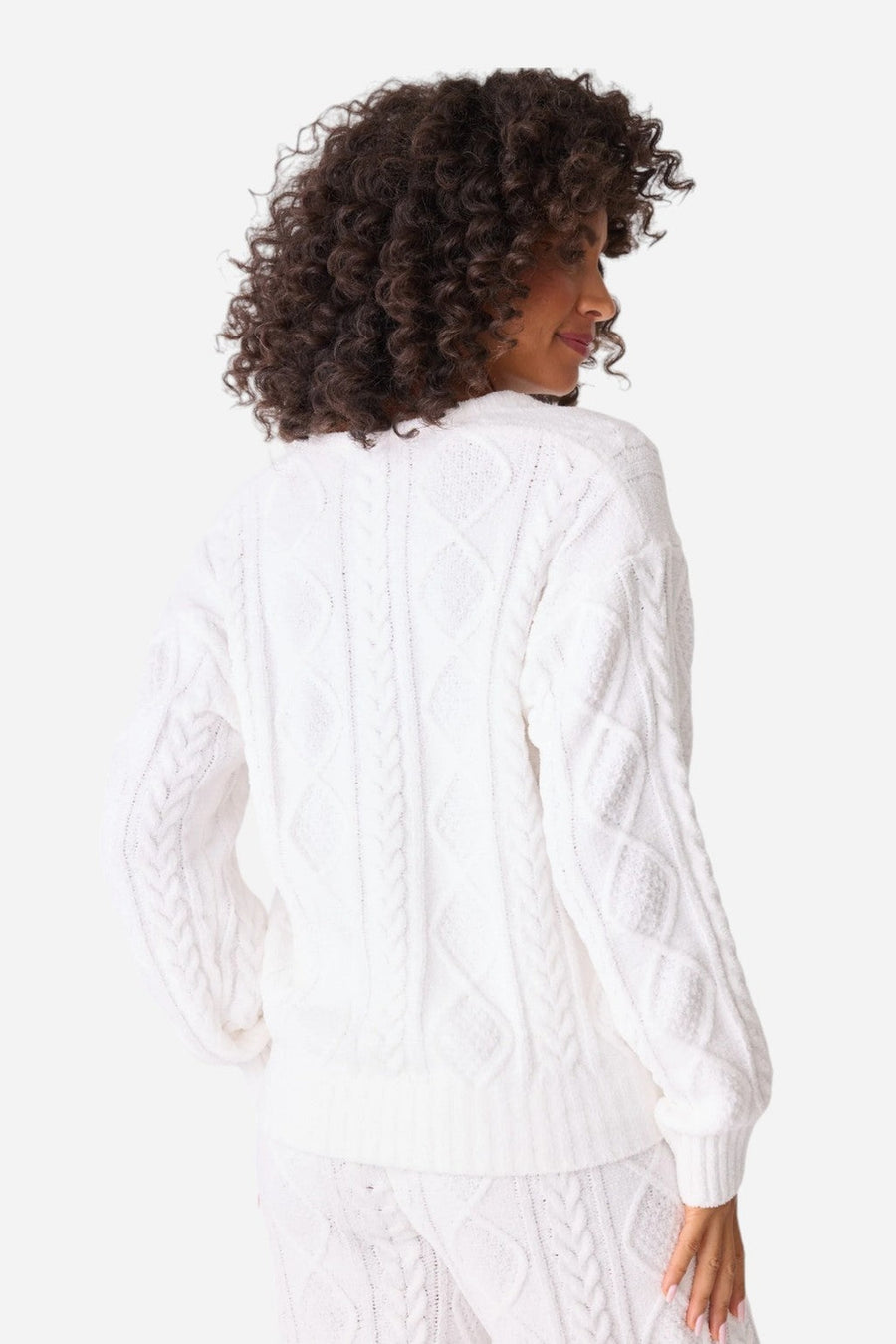 PJ Salvage Long Sleeve Cable Crew Top Ivory – side view