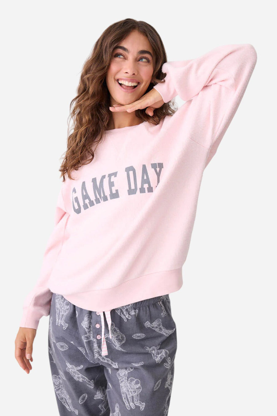 PJ Salvage Long Sleeve Game Day Sweater in Blush – back view