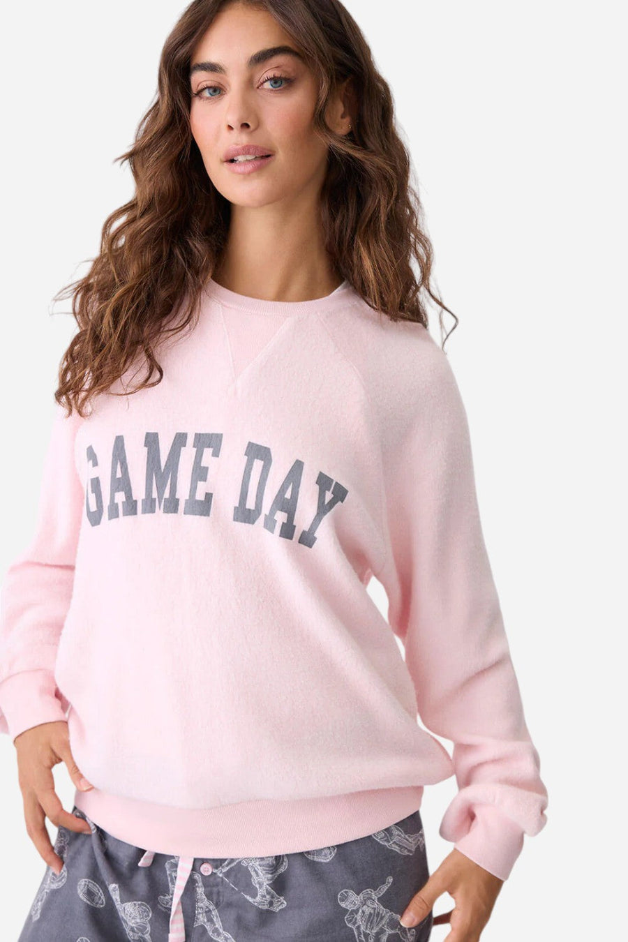 PJ Salvage Long Sleeve Game Day Sweater in Blush – front view