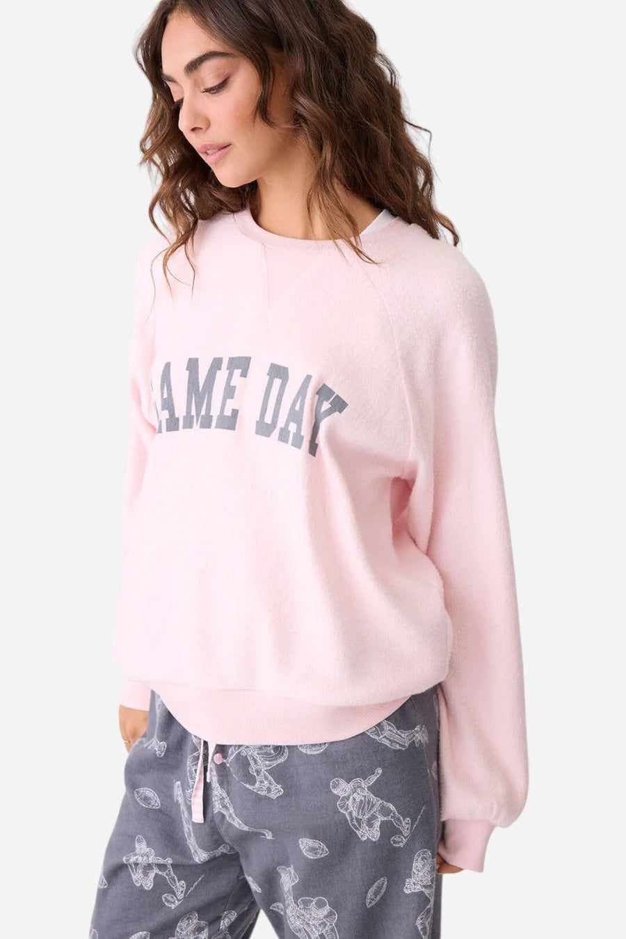 PJ Salvage Long Sleeve Game Day Sweater in Blush – side view