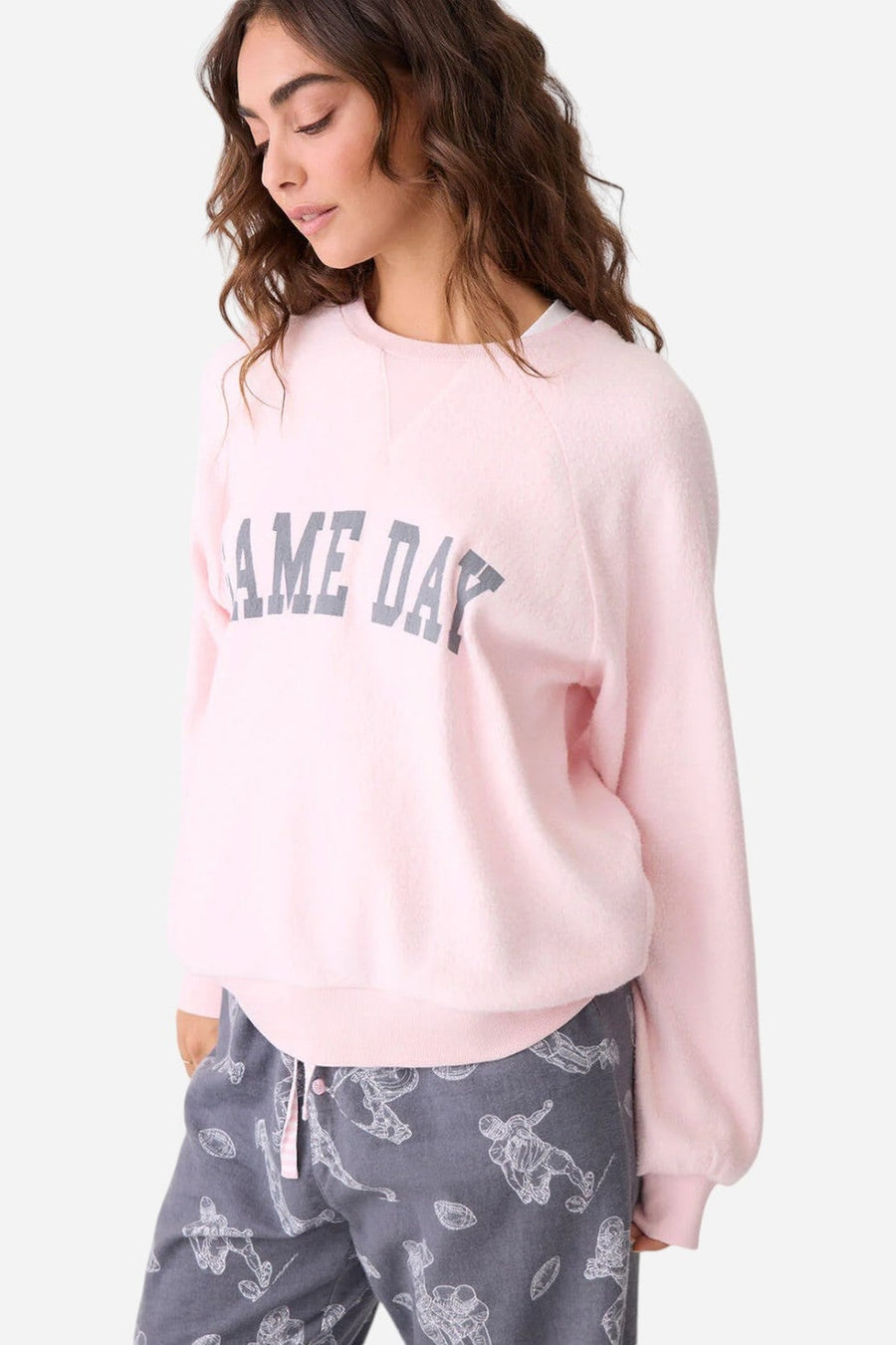 PJ Salvage Long Sleeve Game Day Sweater in Blush – side view