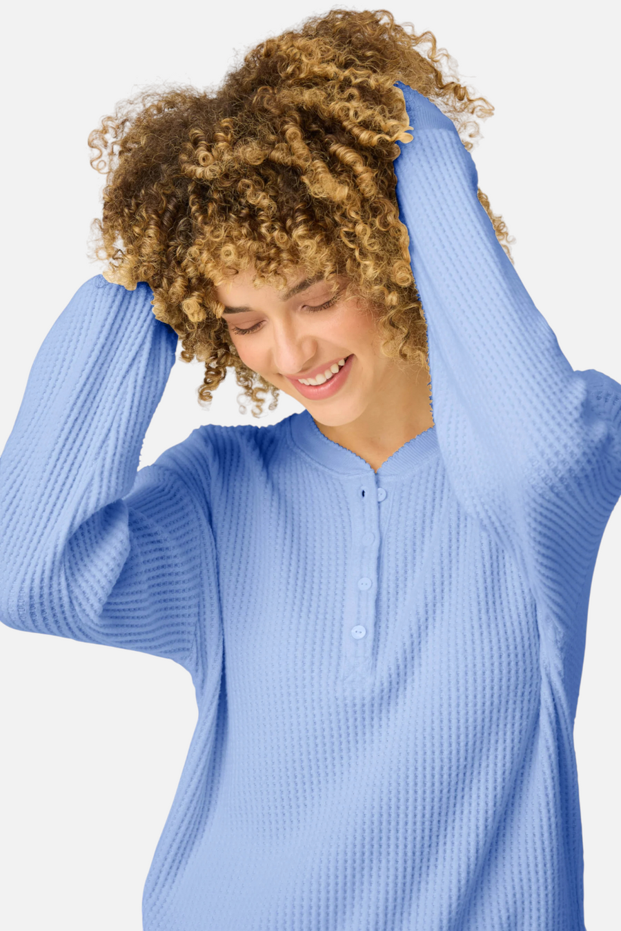 PJ Salvage Morning Waffles Long Sleeve Top in Periwinkle – back view