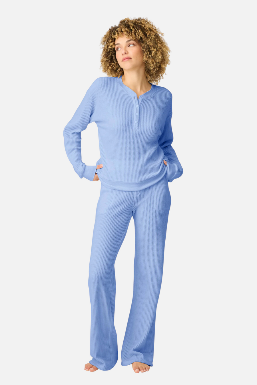 PJ Salvage Morning Waffles Long Sleeve Top in Periwinkle – side view