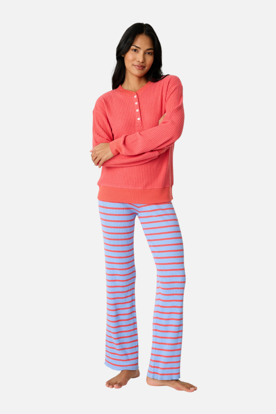 PJ Salvage Morning Waffles Long Sleeve Top in Scarlett Red – back view