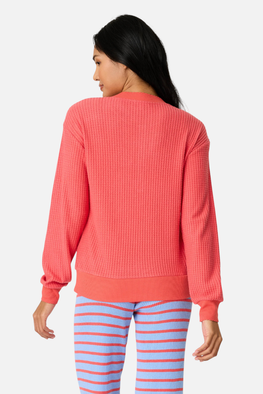 PJ Salvage Morning Waffles Long Sleeve Top in Scarlett Red – side view