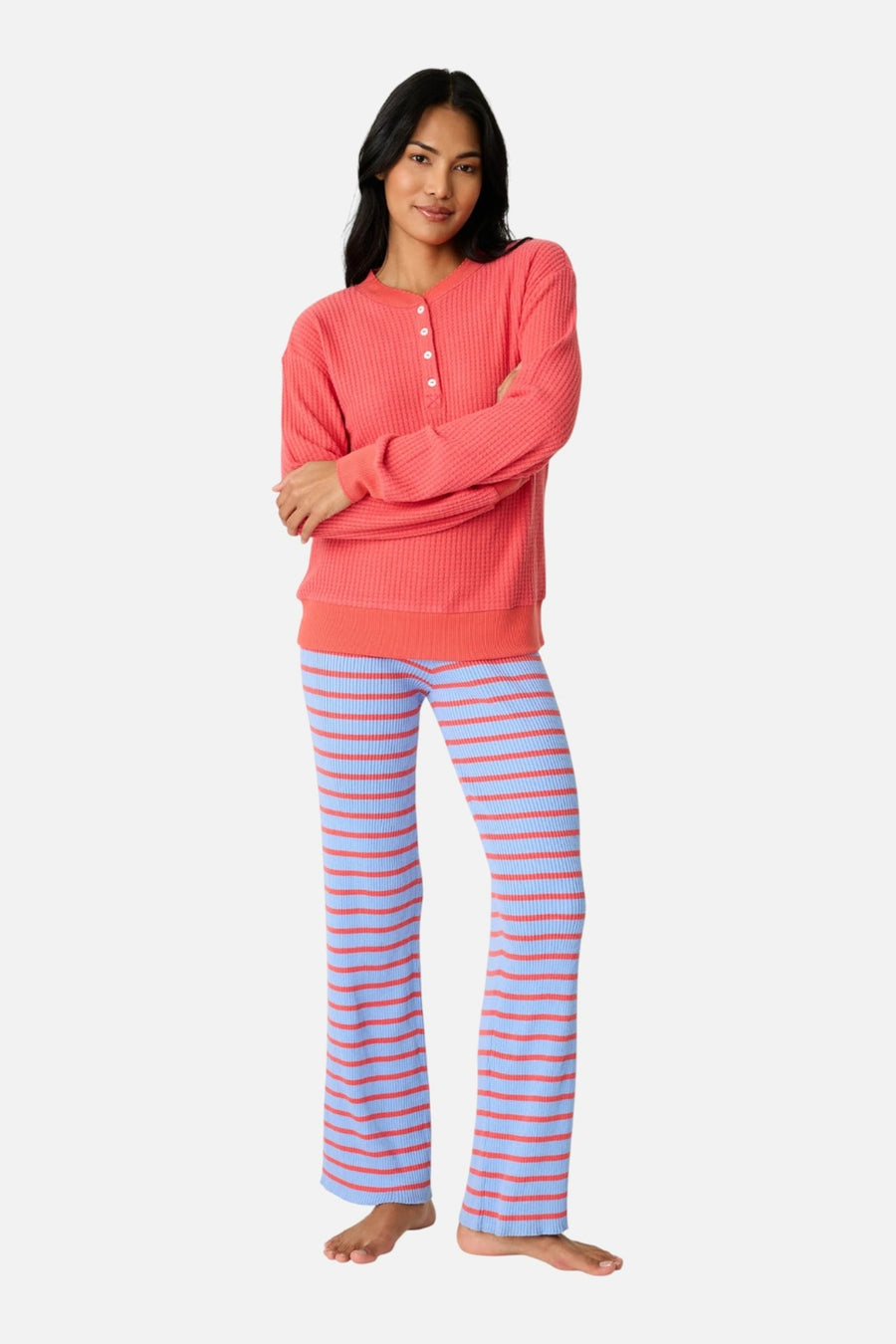 PJ Salvage Morning Waffles Long Sleeve Top in Scarlett Red – side view