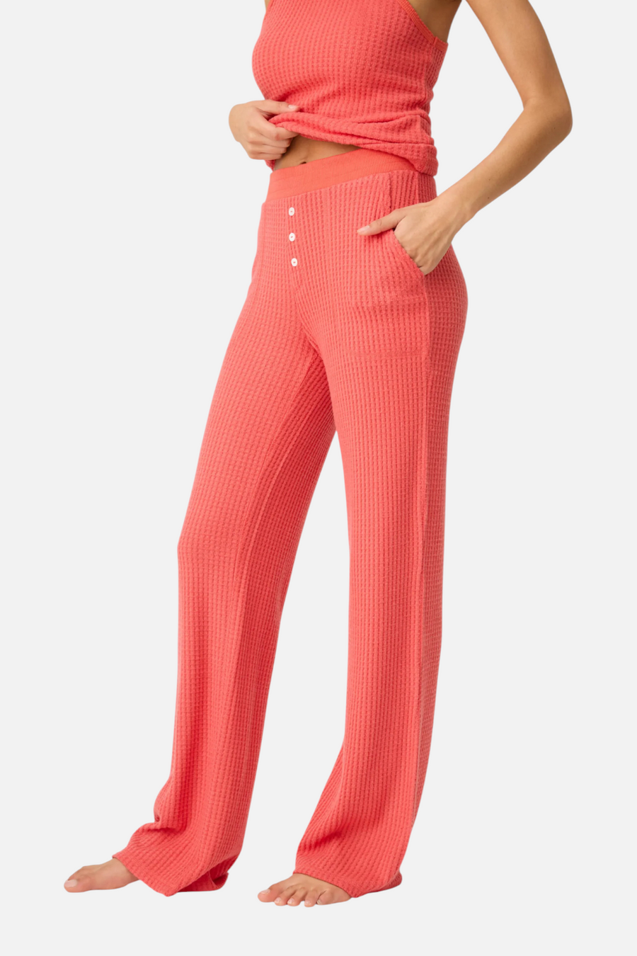 PJ Salvage Morning Waffles Pant in Scarlet Red – side view