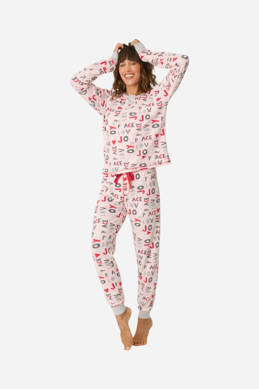 PJ Salvage Peace & Joy Waffle Thermal Ski Jammie Set – detail