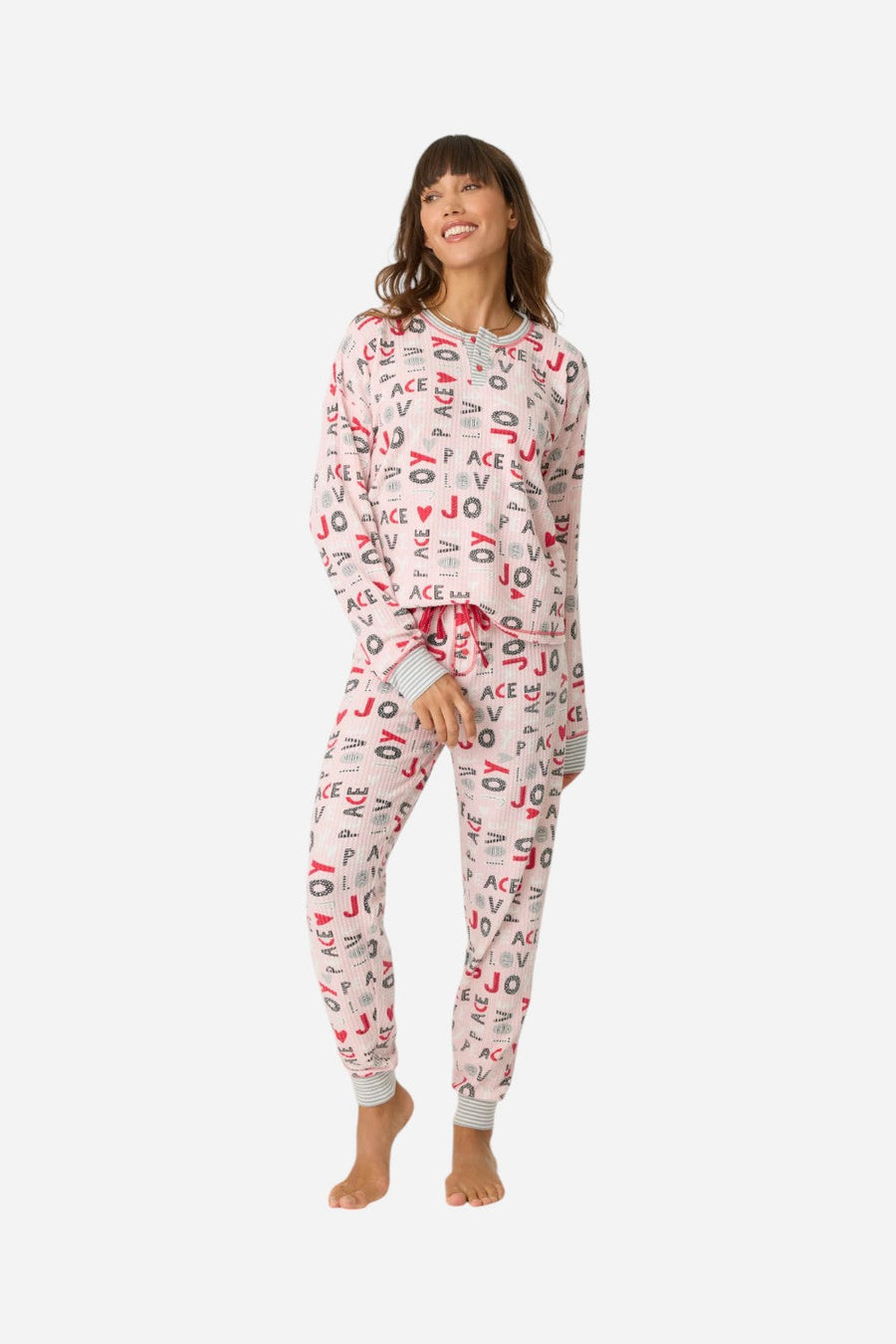 PJ Salvage Peace & Joy Waffle Thermal Ski Jammie Set – front view