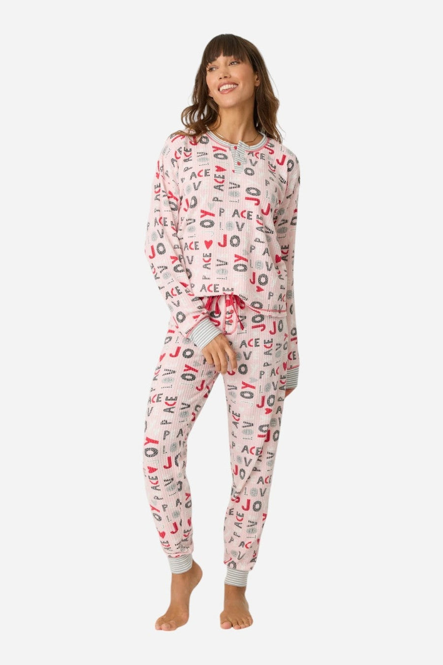 PJ Salvage Peace & Joy Waffle Thermal Ski Jammie Set – side view