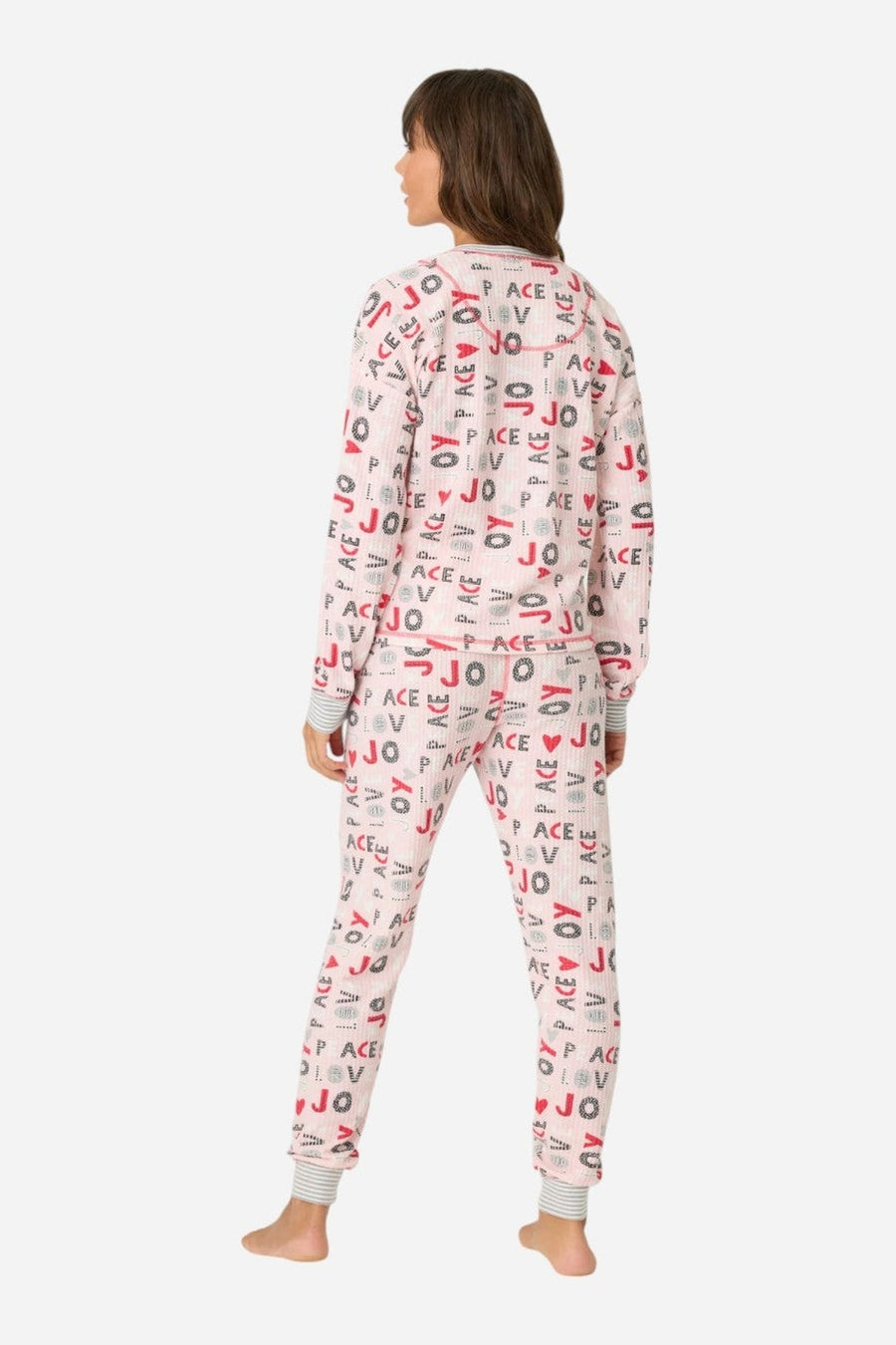 PJ Salvage Peace & Joy Waffle Thermal Ski Jammie Set – side view