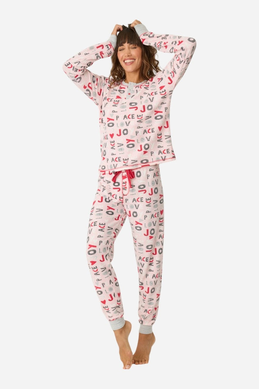PJ Salvage Peace & Joy Waffle Thermal Ski Jammie Set – side view