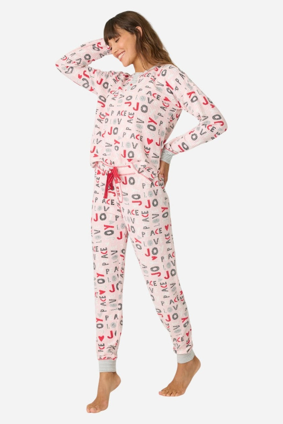PJ Salvage Peace & Joy Waffle Thermal Ski Jammie Set – side view