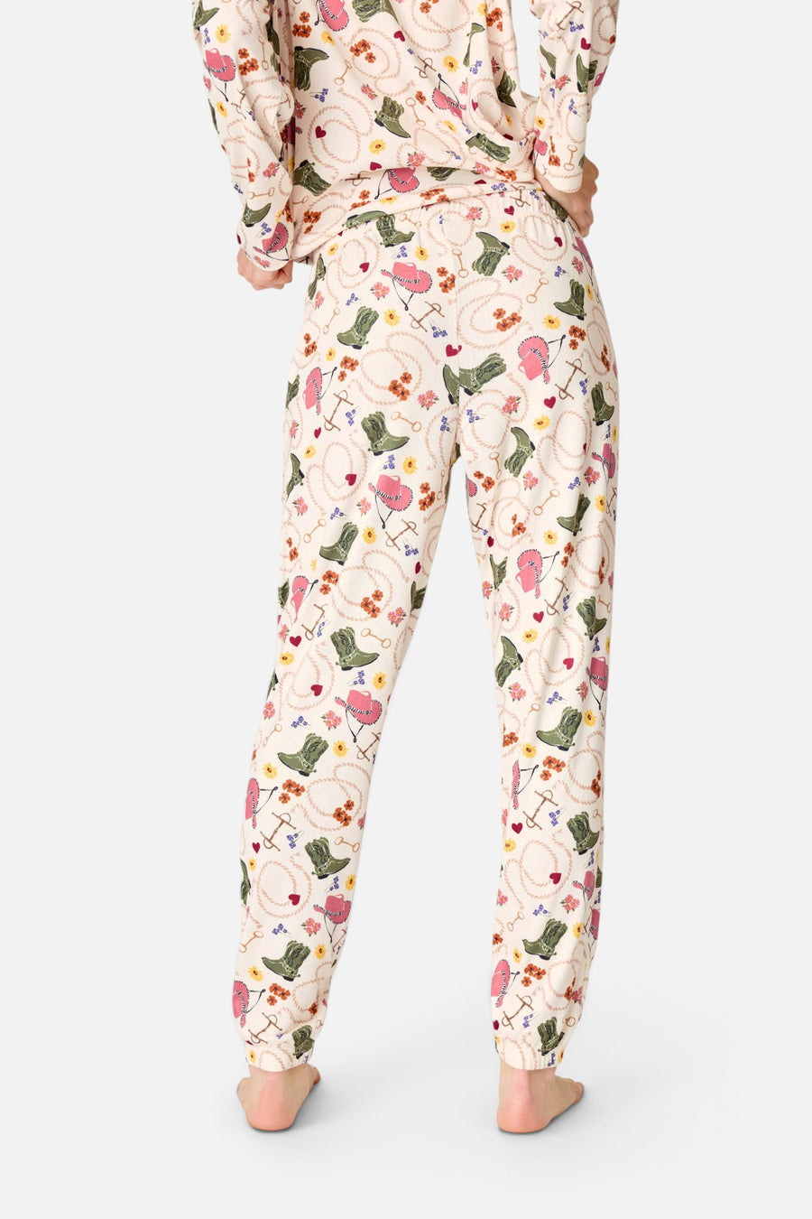 PJ Salvage Saddle Up Western Print Pajama Jogger Pants in Nude – back view