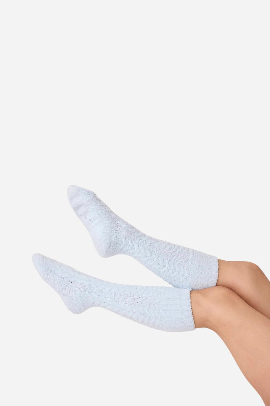 PJ Salvage Socks Cable Crew Blue Air – flat lay