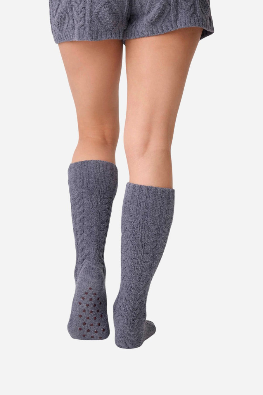 PJ Salvage Socks Cable Crew Charcoal – flat lay