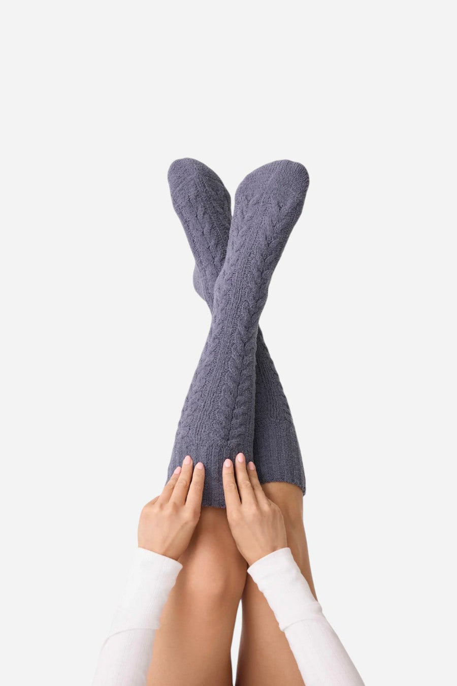 PJ Salvage Socks Cable Crew Charcoal – front view