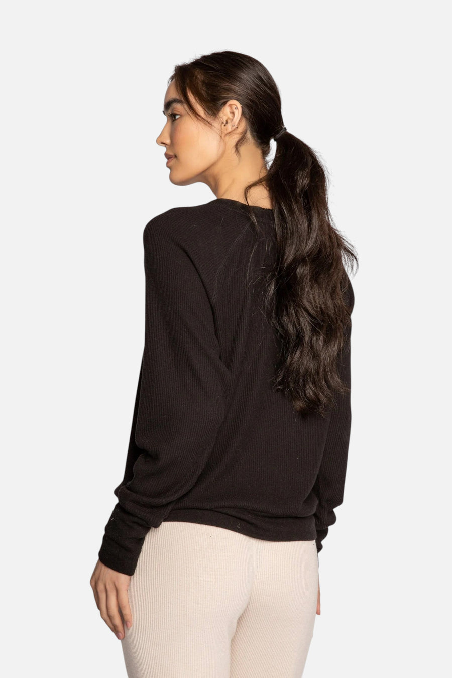 PJ Salvage Textured Essentials Long Sleeve Top in Black – back view