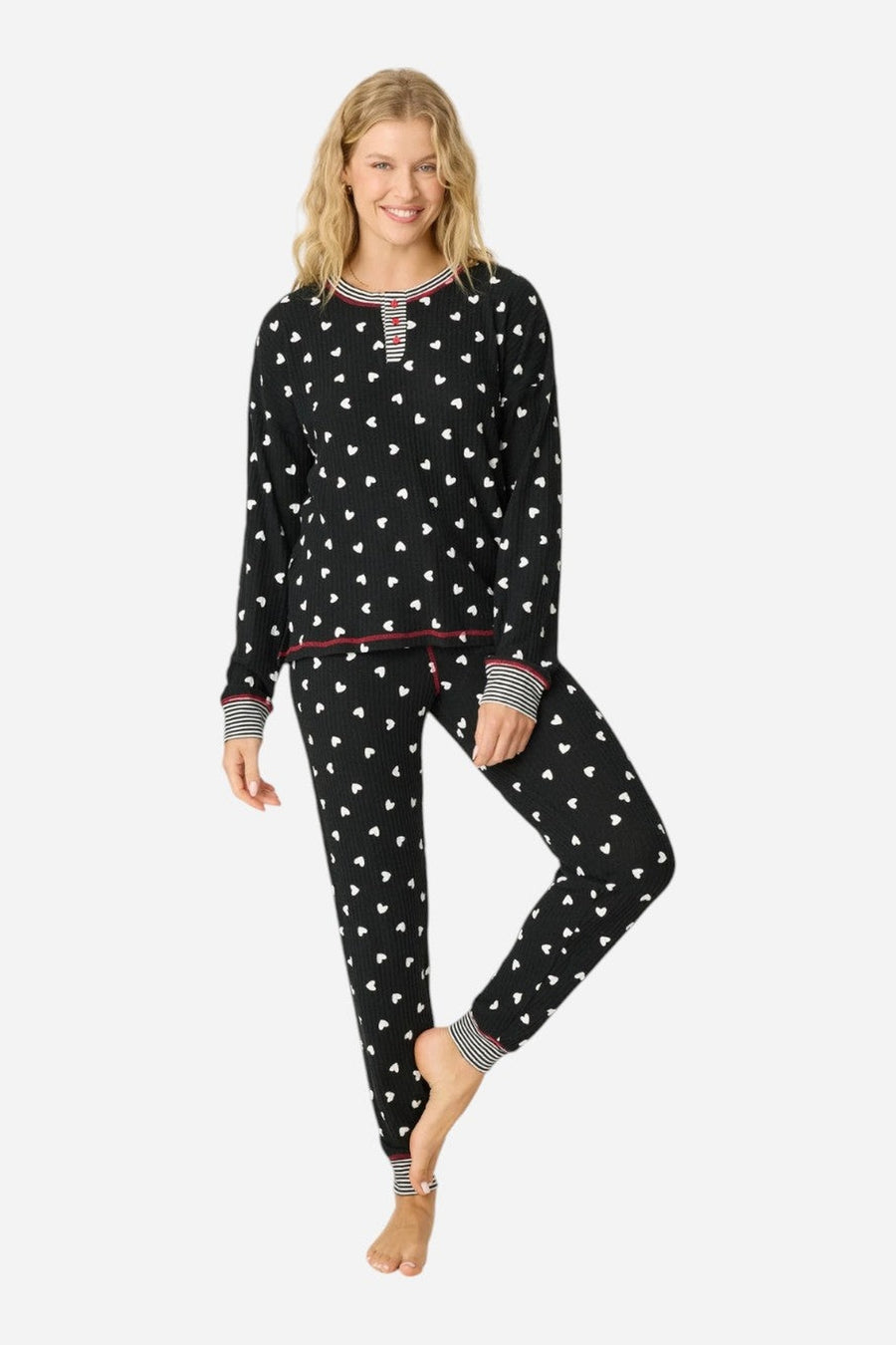 PJ Salvage Tiny Hearts Waffle Thermal Ski Jammie Set – side view