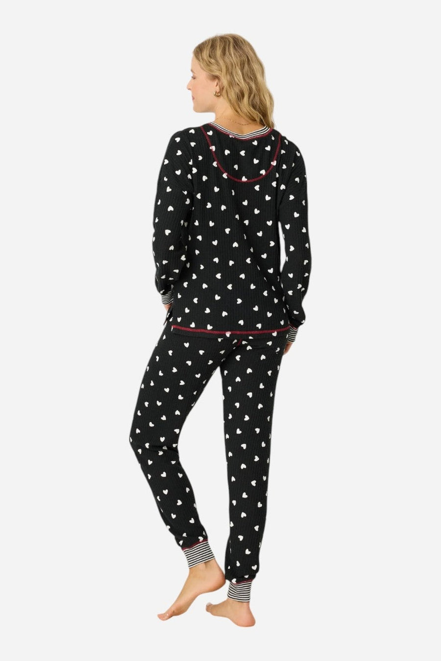 PJ Salvage Tiny Hearts Waffle Thermal Ski Jammie Set – side view