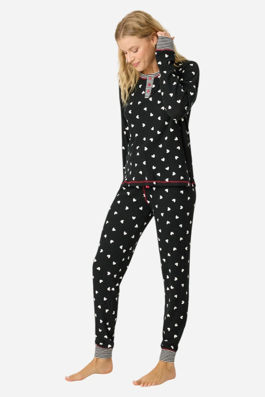 PJ Salvage Tiny Hearts Waffle Thermal Ski Jammie Set – side view